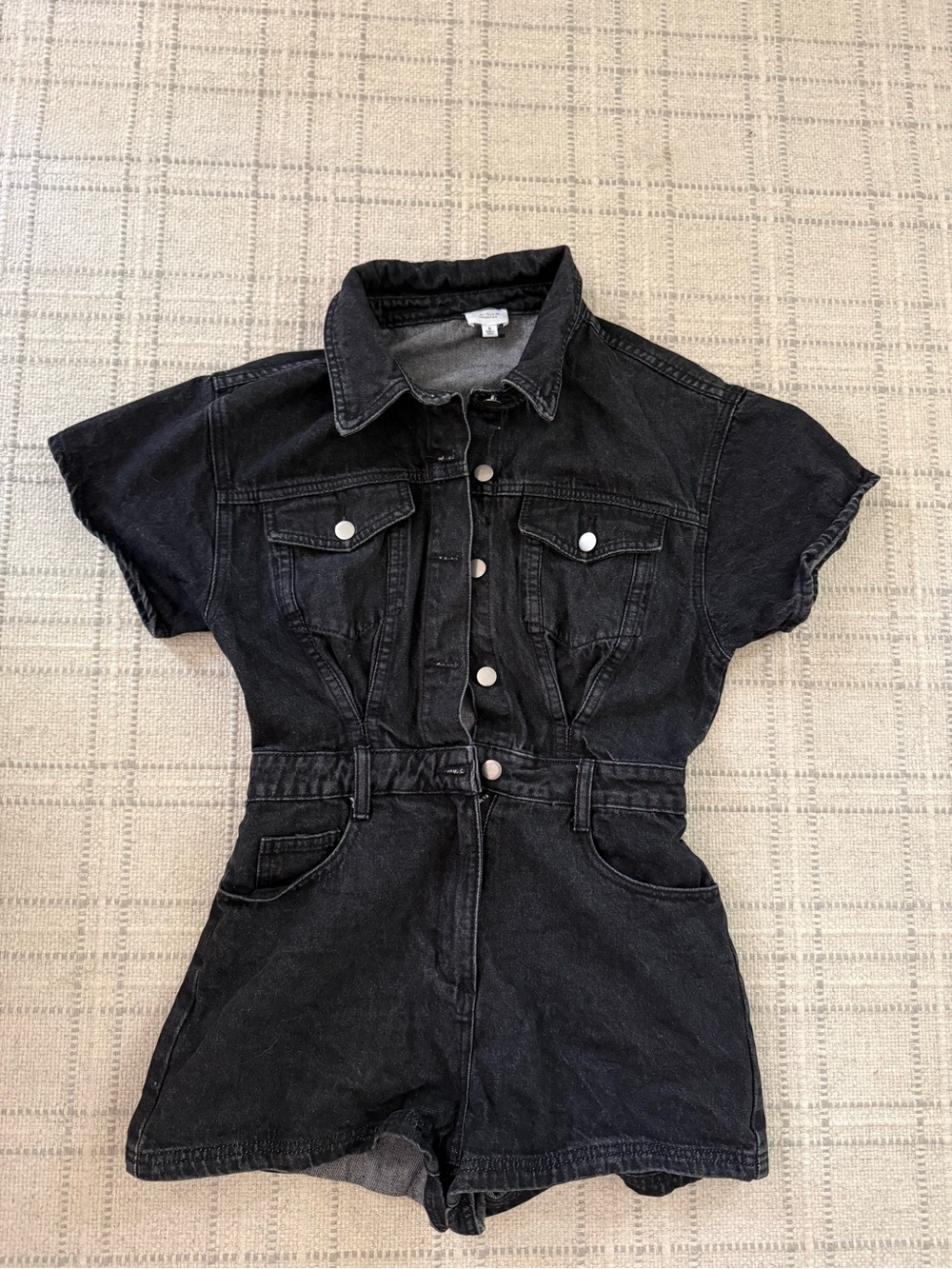 Le Lis Black Short Denim Romper Jumpsuit